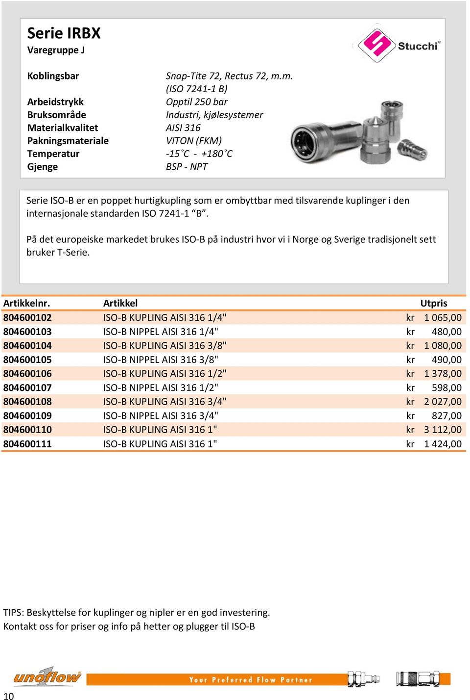 poppet hurtigkupling som er ombyttbar med tilsvarende kuplinger i den internasjonale standarden ISO 7241-1 B.