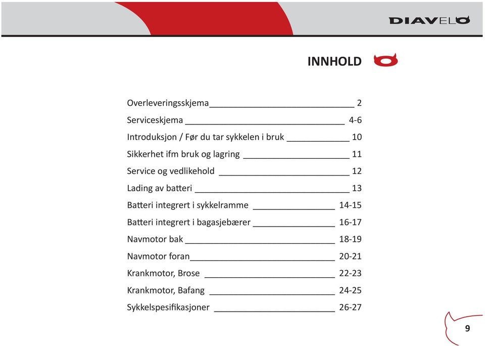 integrert i sykkelramme 14-15 Batteri integrert i bagasjebærer 16-17 Navmotor bak 18-19