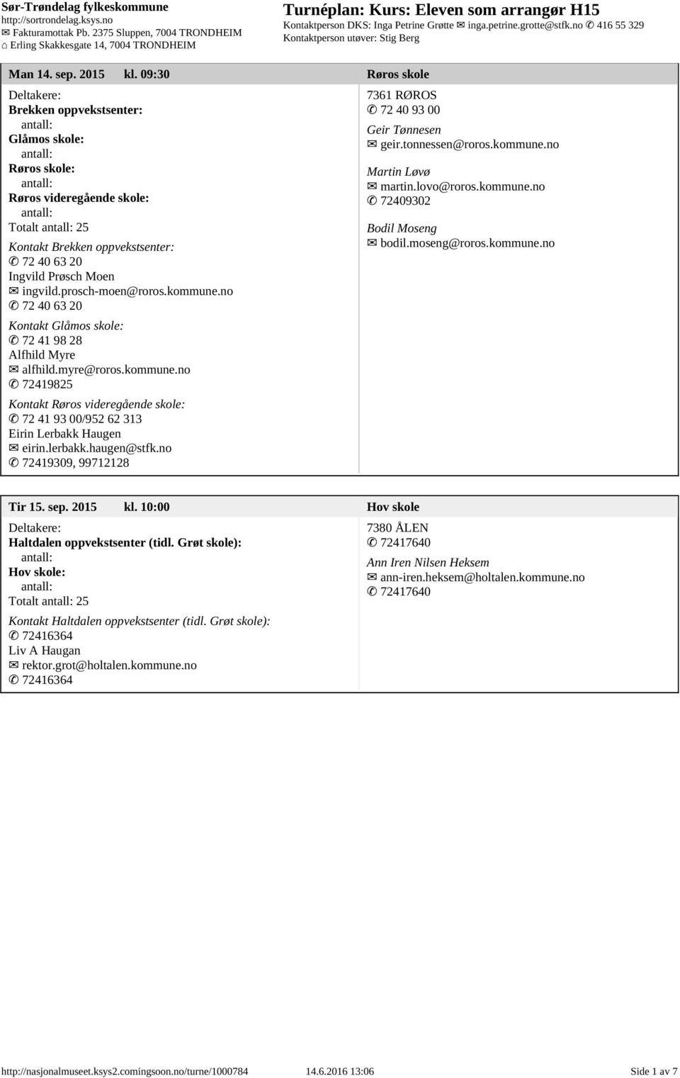 lerbakk.haugen@stfk.no 72419309, 99712128 7361 RØROS 72 40 93 00 Geir Tønnesen geir.tonnessen@roros.kommune.no Martin Løvø martin.lovo@roros.kommune.no 72409302 Bodil Moseng bodil.moseng@roros.