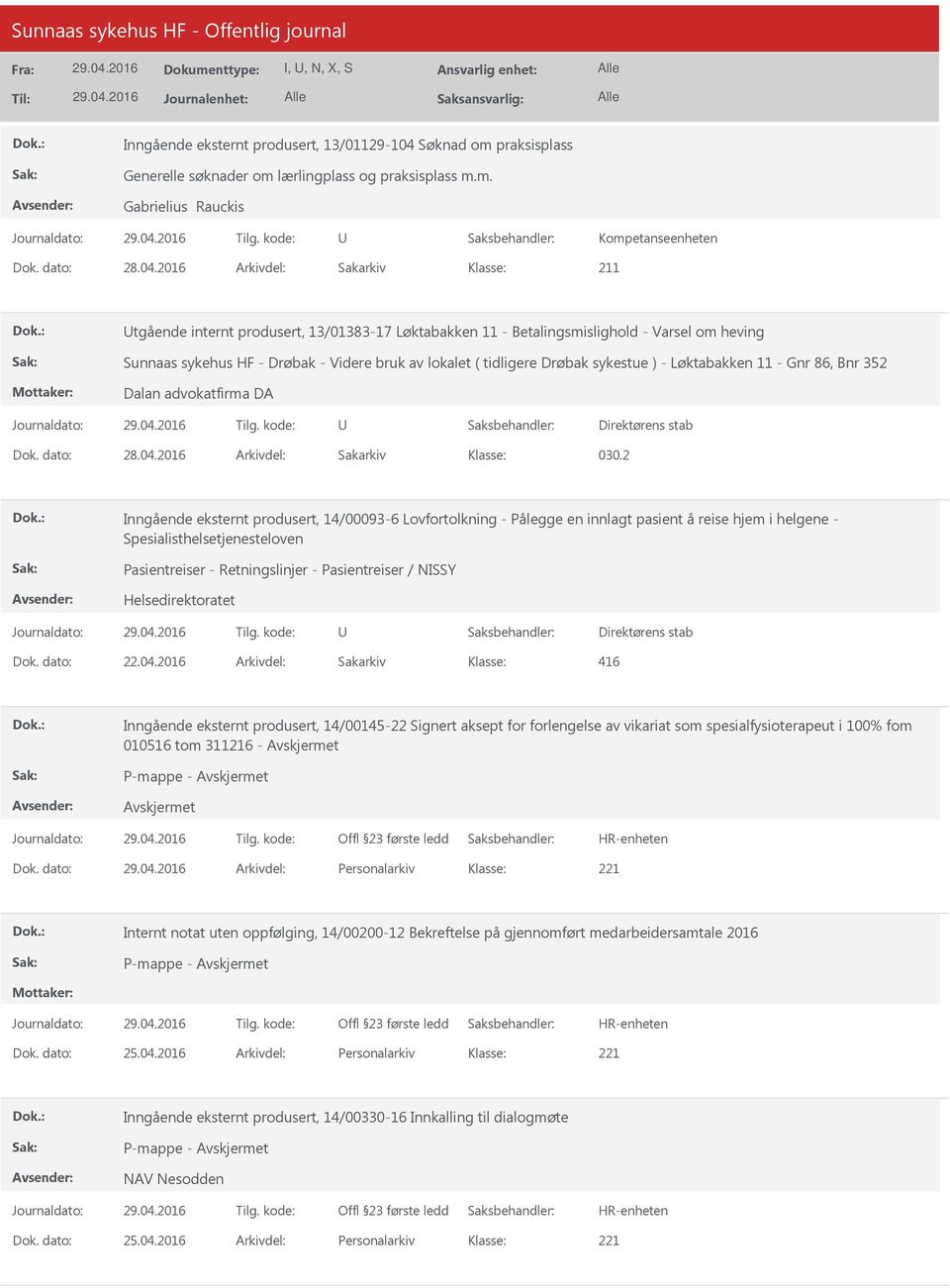 2016 Arkivdel: Sakarkiv 211 tgående internt produsert, 13/01383-17 Løktabakken 11 - Betalingsmislighold - Varsel om heving Sunnaas sykehus HF - Drøbak - Videre bruk av lokalet ( tidligere Drøbak