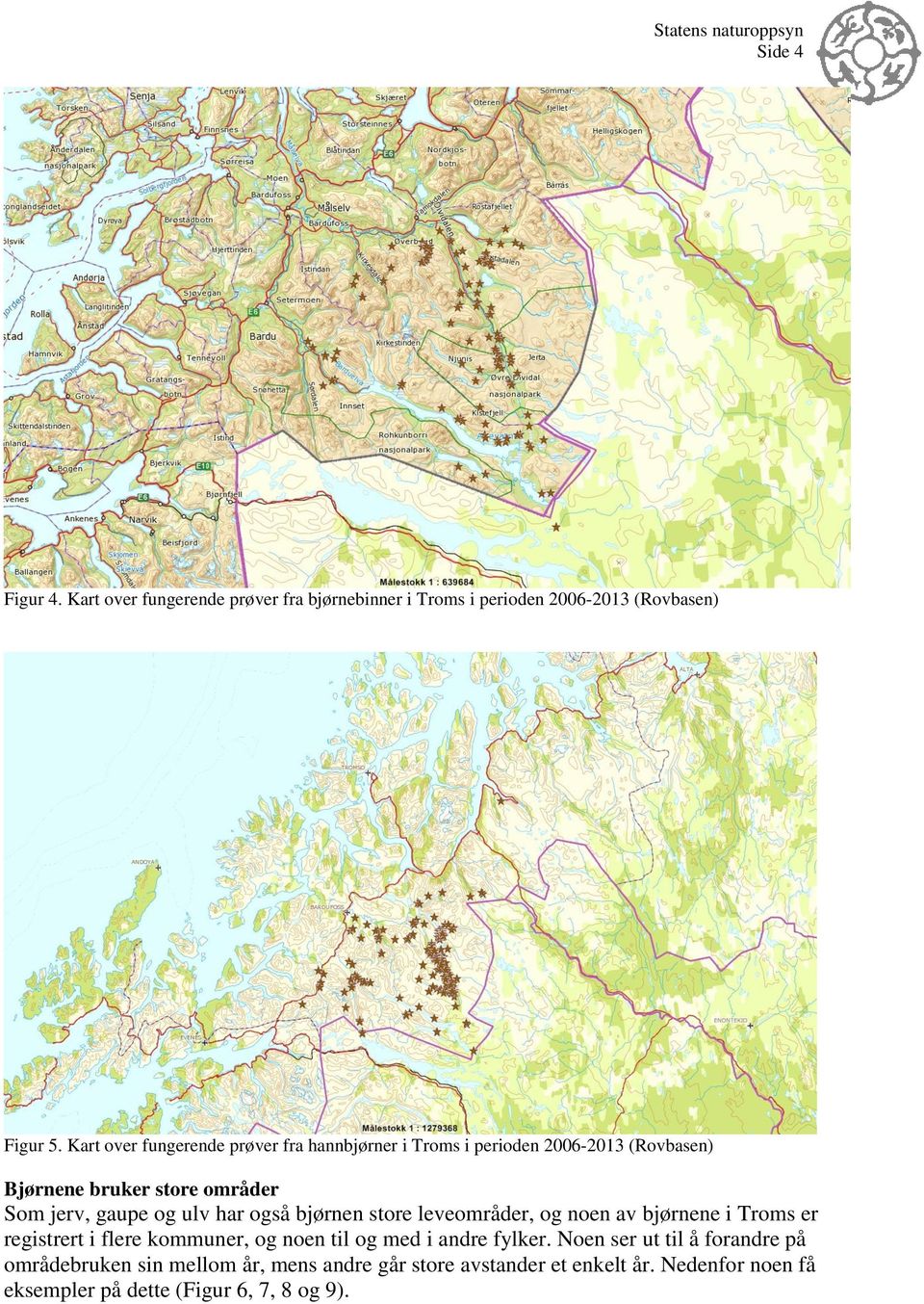 ulv har også bjørnen store leveområder, og noen av bjørnene i Troms er registrert i flere kommuner, og noen til og med i andre fylker.