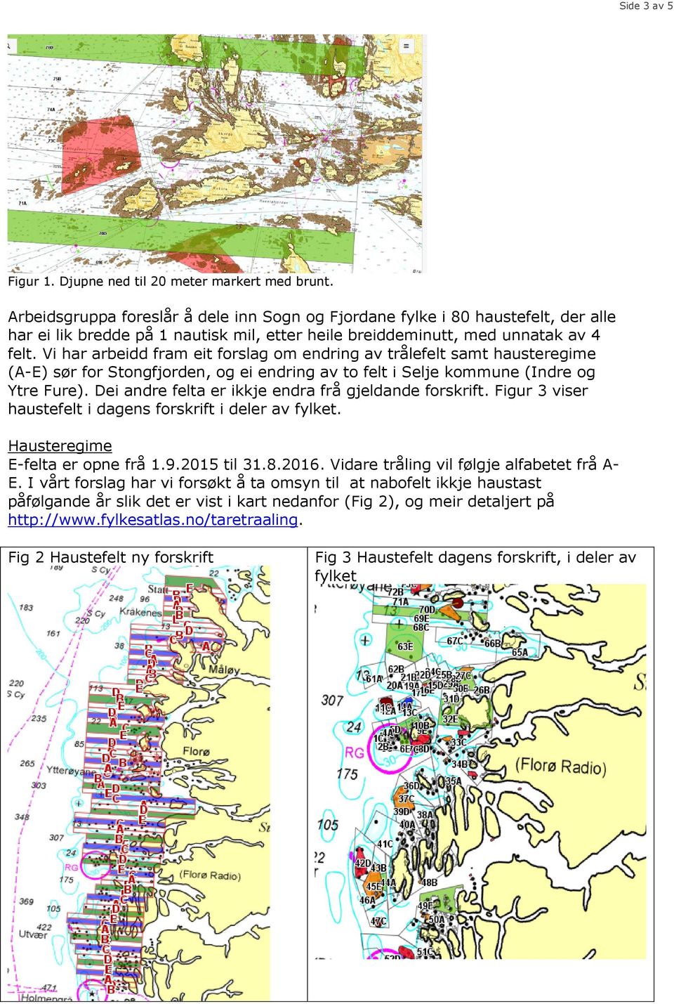 Vi har arbeidd fram eit forslag om endring av trålefelt samt hausteregime (A-E) sør for Stongfjorden, og ei endring av to felt i Selje kommune (Indre og Ytre Fure).