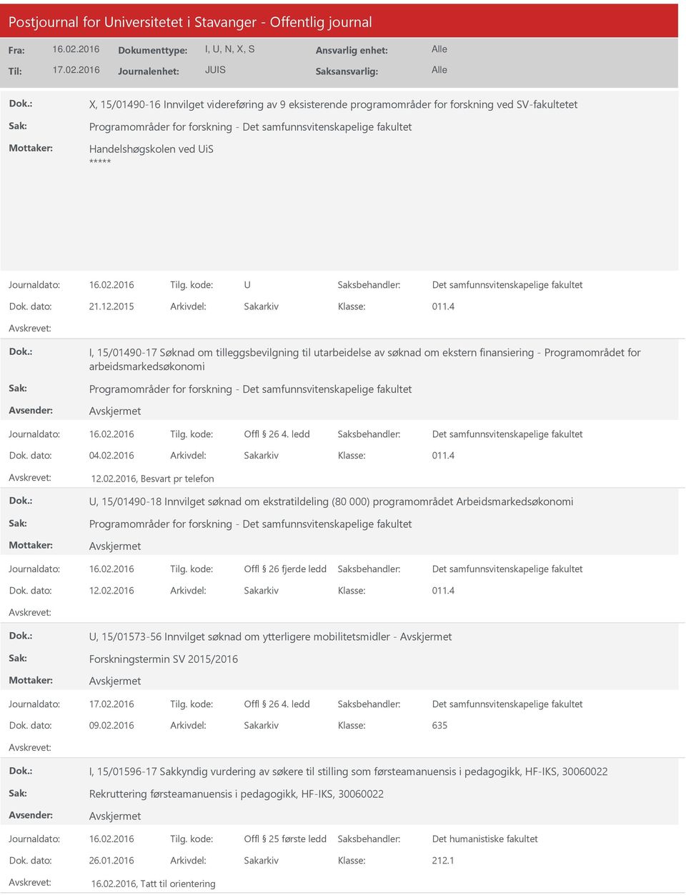 4 I, 15/01490-17 Søknad om tilleggsbevilgning til utarbeidelse av søknad om ekstern finansiering - Programområdet for arbeidsmarkedsøkonomi Programområder for forskning - Offl 26 4. ledd Dok.