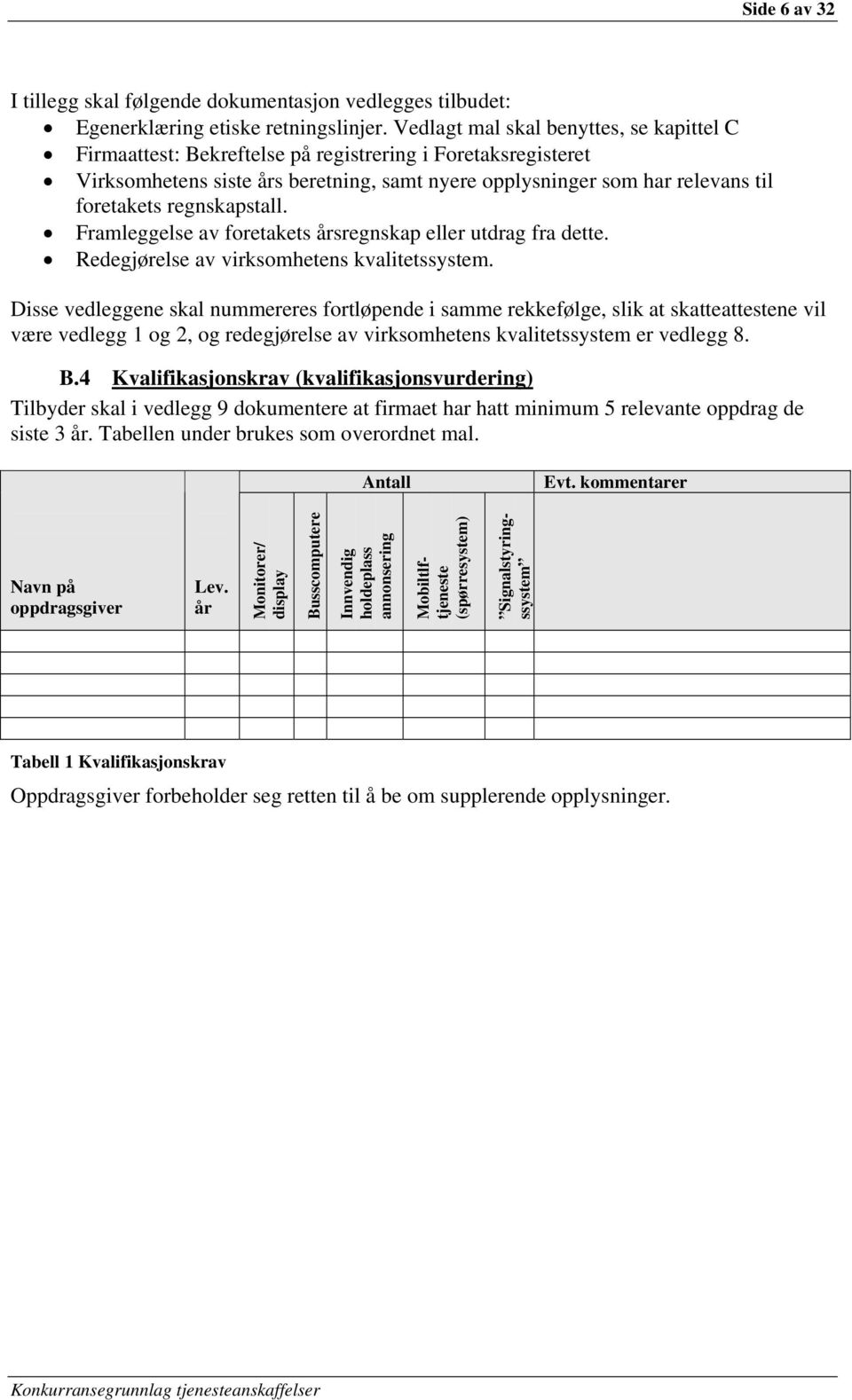 regnskapstall. Framleggelse av foretakets årsregnskap eller utdrag fra dette. Redegjørelse av virksomhetens kvalitetssystem.