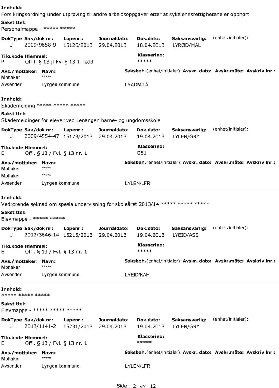 13 / Fvl. 13 nr. 1 G51 LYLEN/LFR Vedrørende søknad om spesialundervisning for skoleåret 2013/14 Elevmappe - 2012/3646-14 15215/2013 19.04.
