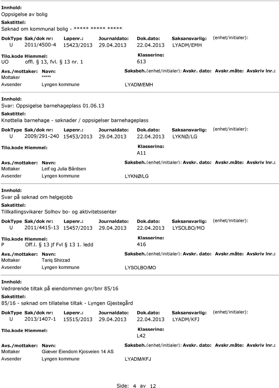 søknad om helgejobb Tillkallingsvikarer Solhov bo- og aktivitetssenter 2011/4415-13 15457/2013 416 Tariq Shirzad Vedrørende tiltak på