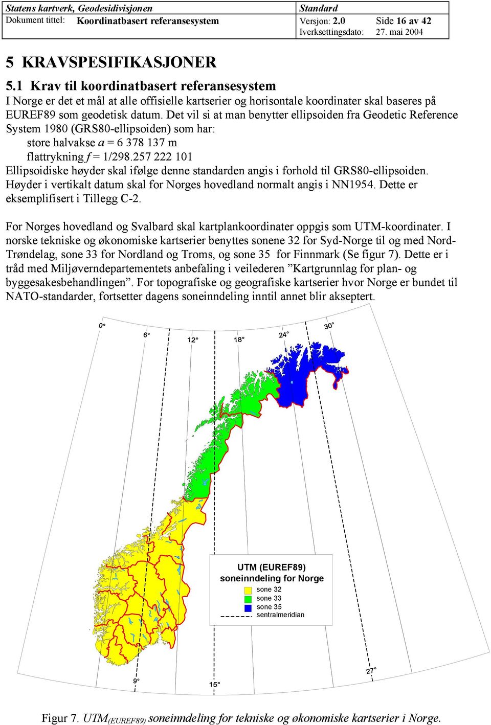 Det vil si at man benytter ellipsoiden fra Geodetic Reference System 1980 (GRS80-ellipsoiden) som har: store halvakse a = 6 378 137 m flattrykning f = 1/298.