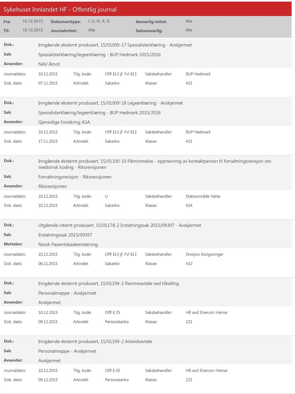 2015 Arkivdel: Sakarkiv 421 Inngående eksternt produsert, 15/01100-10 Påminnnelse - oppnevning av kontaktperson til forvaltningsrevisjon om medisinsk koding - Riksrevisjonen Forvaltningsrevisjon -