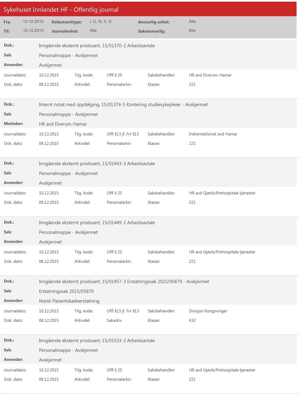 2015 Arkivdel: Personalarkiv Inngående eksternt produsert, 15/01443-3 Arbeidsavtale Dok. dato: 09.12.