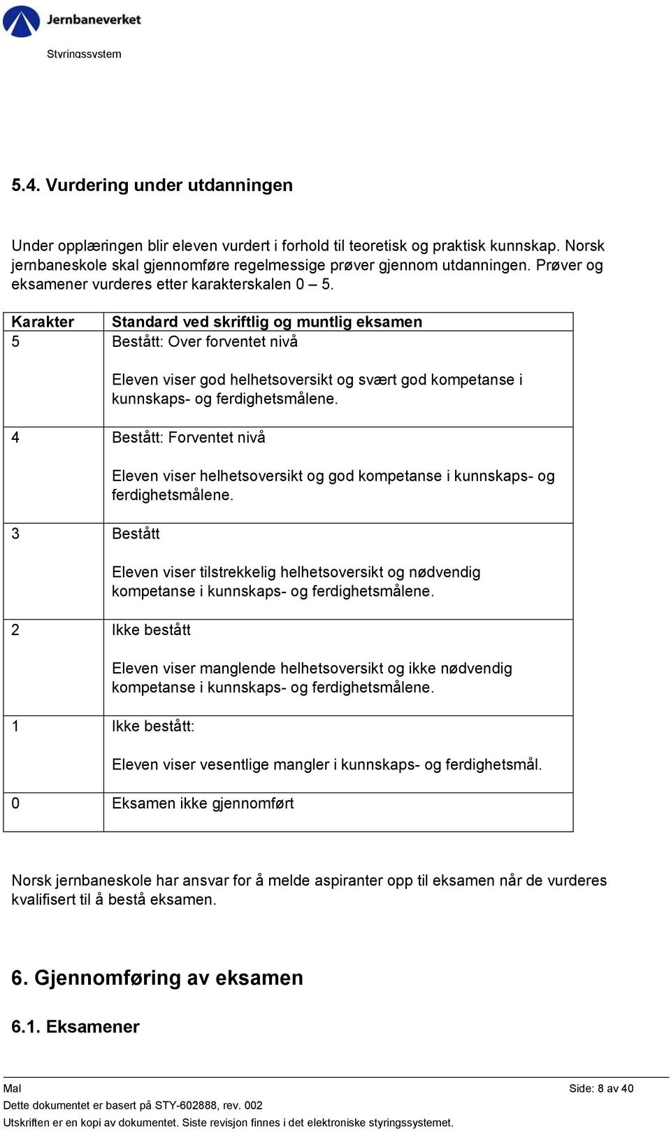 Karakter Standard ved skriftlig og muntlig eksamen 5 Bestått: Over forventet nivå Eleven viser god helhetsoversikt og svært god kompetanse i kunnskaps- og ferdighetsmålene.