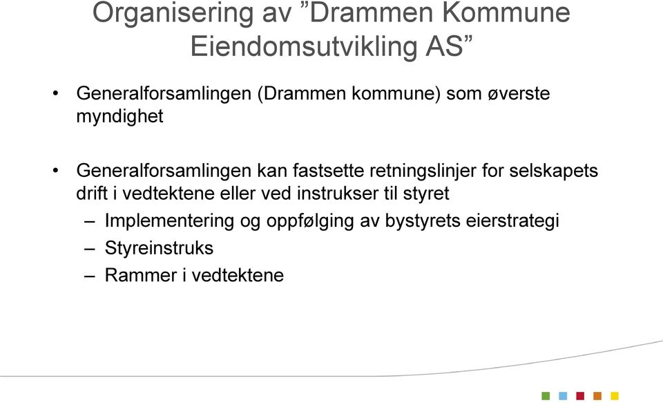 retningslinjer for selskapets drift i vedtektene eller ved instrukser til