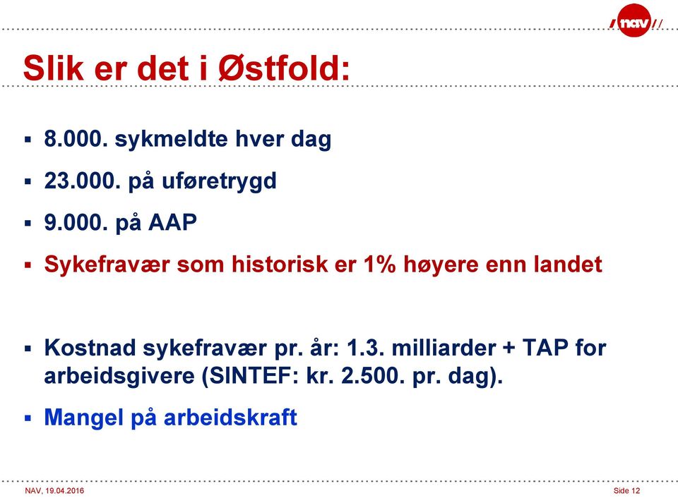 sykefravær pr. år: 1.3.