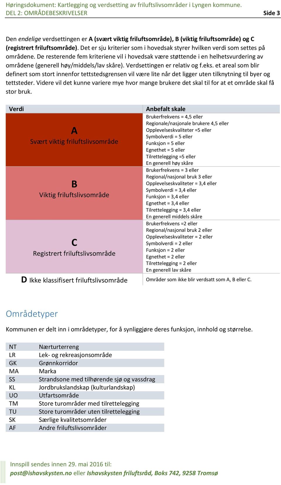 De resterende fem kriteriene vil i hovedsak være støttende i en helhetsvurdering av områdene (generell høy/middels/lav skåre). Verdsettingen er relativ og f.eks.