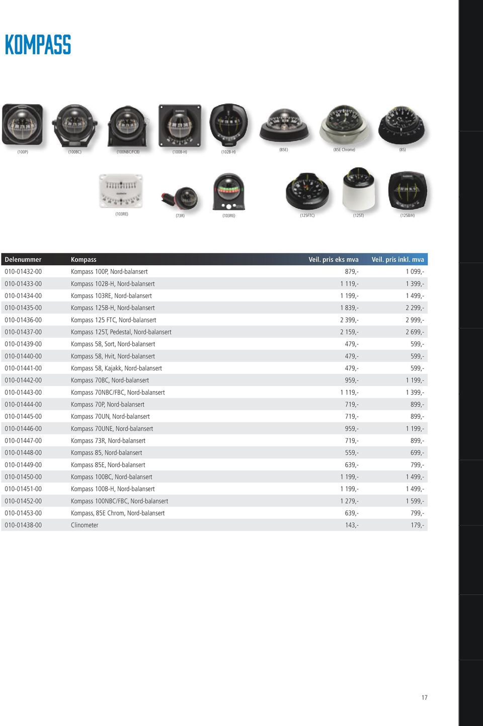 125B-H, Nord-balansert 1 839,- 2 299,- 010-01436-00 Kompass 125 FTC, Nord-balansert 2 399,- 2 999,- 010-01437-00 Kompass 125T, Pedestal, Nord-balansert 2 159,- 2 699,- 010-01439-00 Kompass 58, Sort,