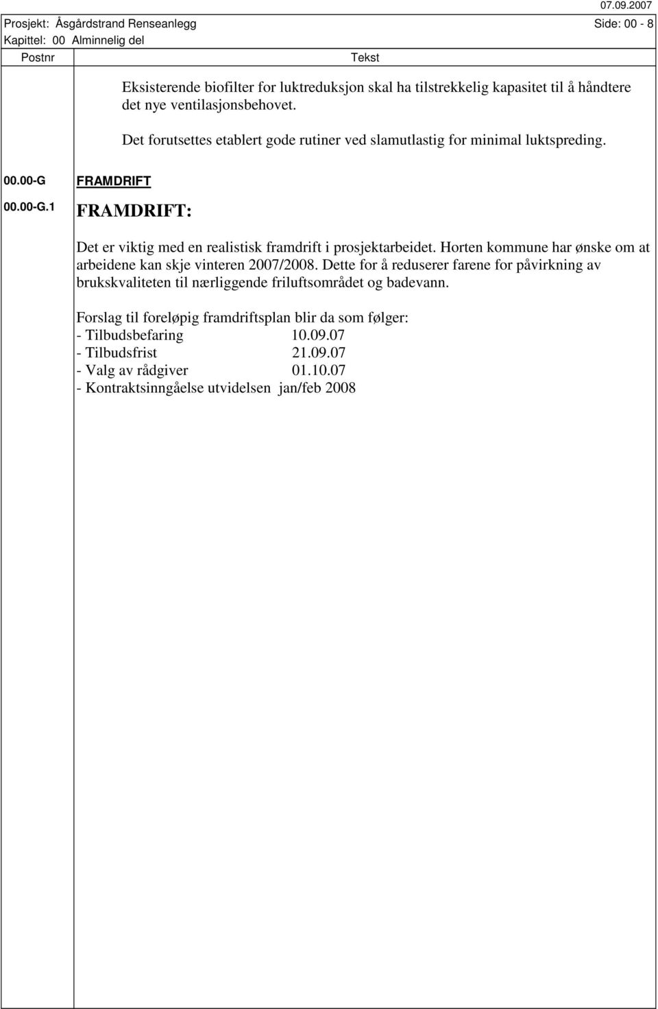 Horten kommune har ønske om at arbeidene kan skje vinteren 2007/2008.