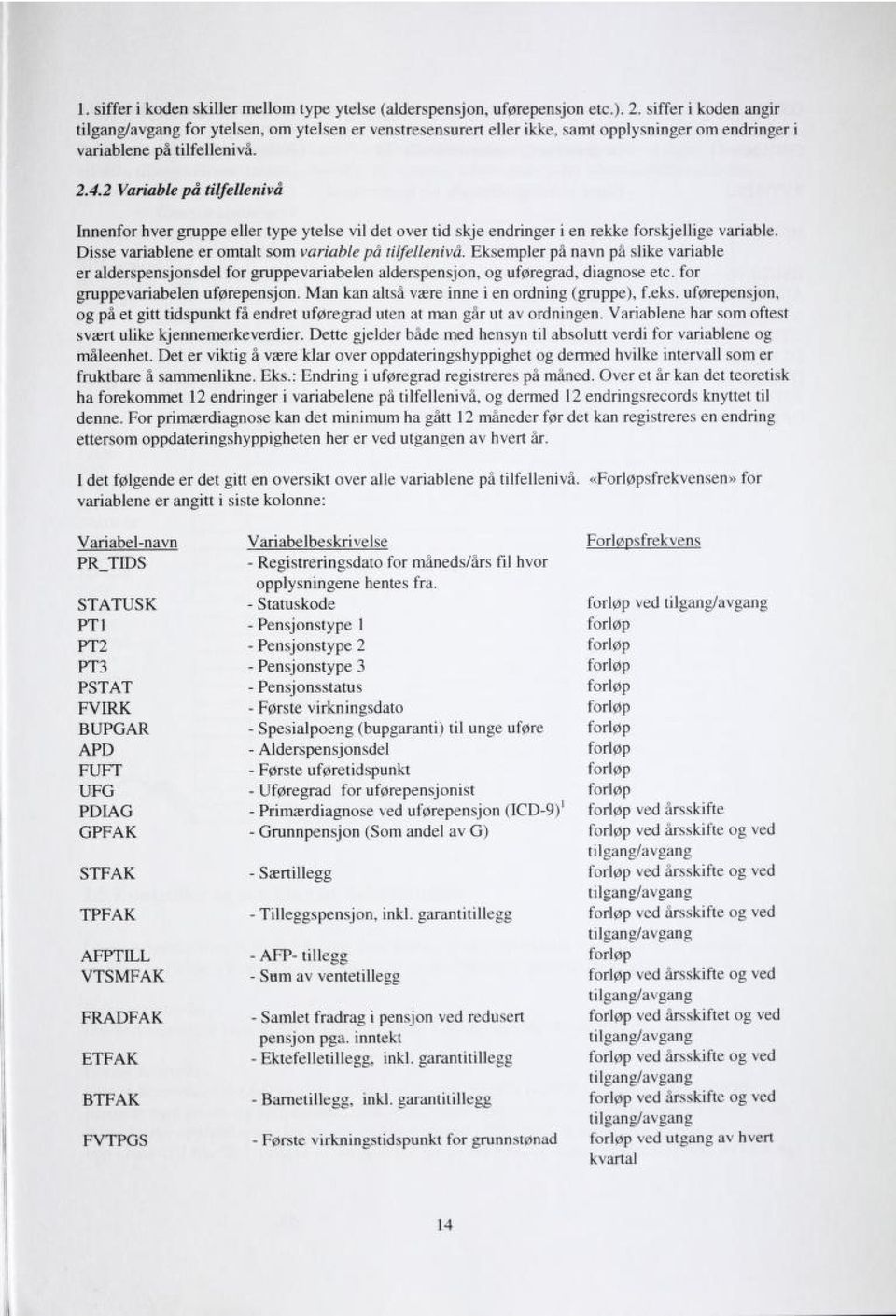 2 Variable på tilfellenivå Innenfor hver gruppe eller type ytelse vil det over tid skje endringer i en rekke forskjellige variable. Disse variablene er omtalt som variable på tilfellenivå.