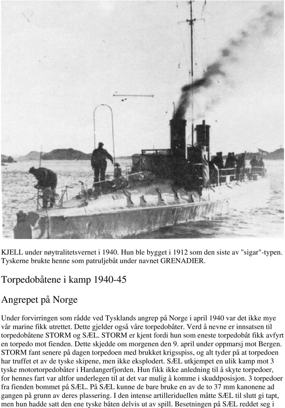 Verd å nevne er innsatsen til torpedobåtene STORM og SÆL. STORM er kjent fordi hun som eneste torpedobåt fikk avfyrt en torpedo mot fienden. Dette skjedde om morgenen den 9.