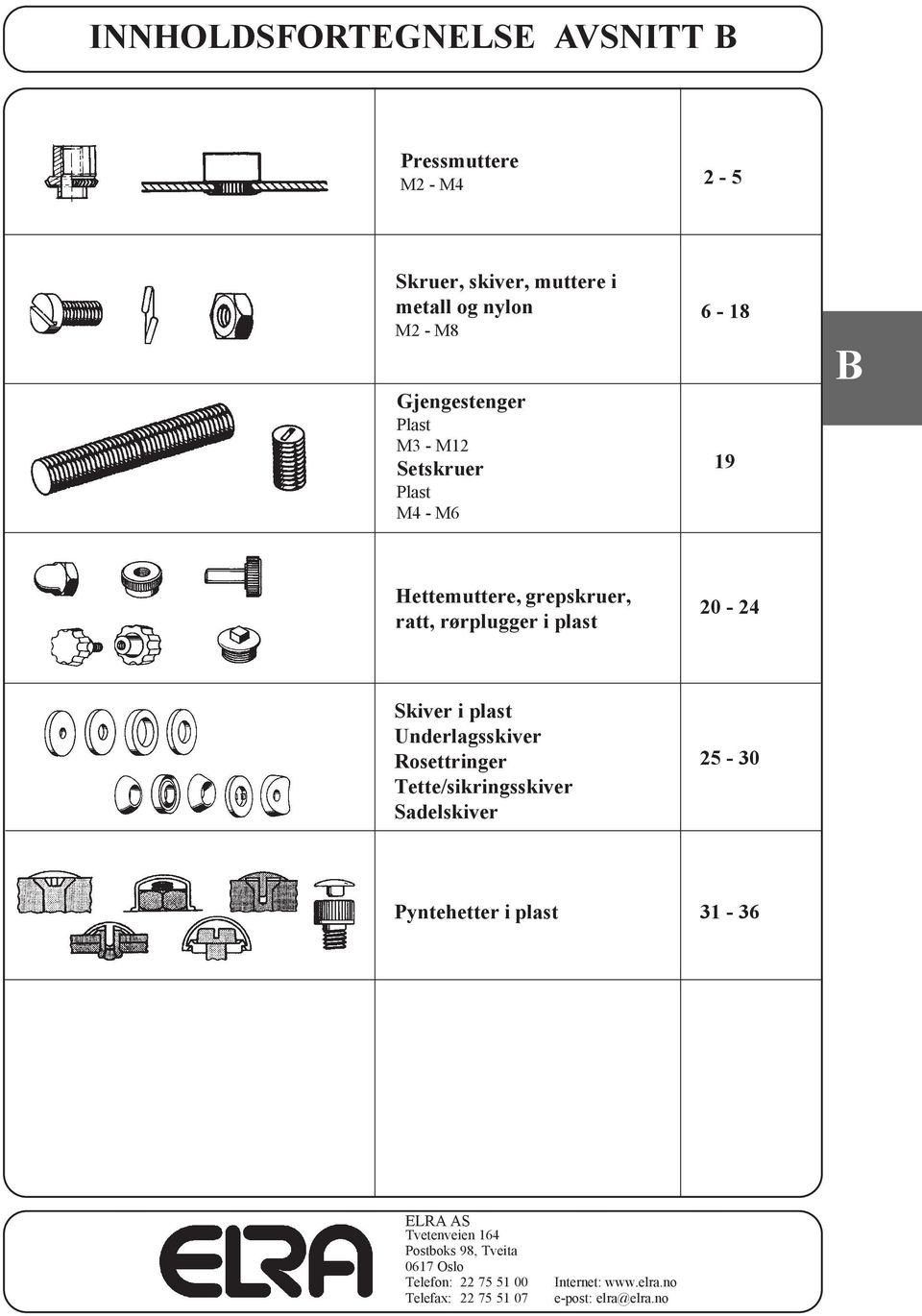 plast Underlagsskiver Rosettringer Tette/sikringsskiver Sadelskiver 25-30 Pyntehetter i plast 31-36 ELRA AS