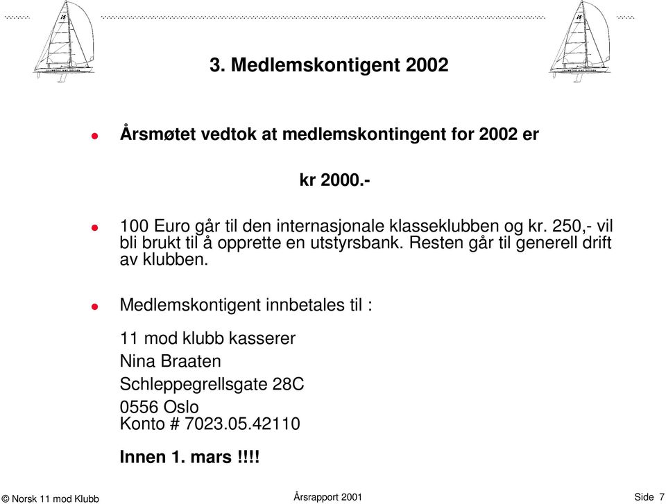 250,- vil bli brukt til å opprette en utstyrsbank. Resten går til generell drift av klubben.