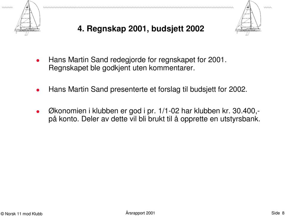 Hans Martin Sand presenterte et forslag til budsjett for 2002.