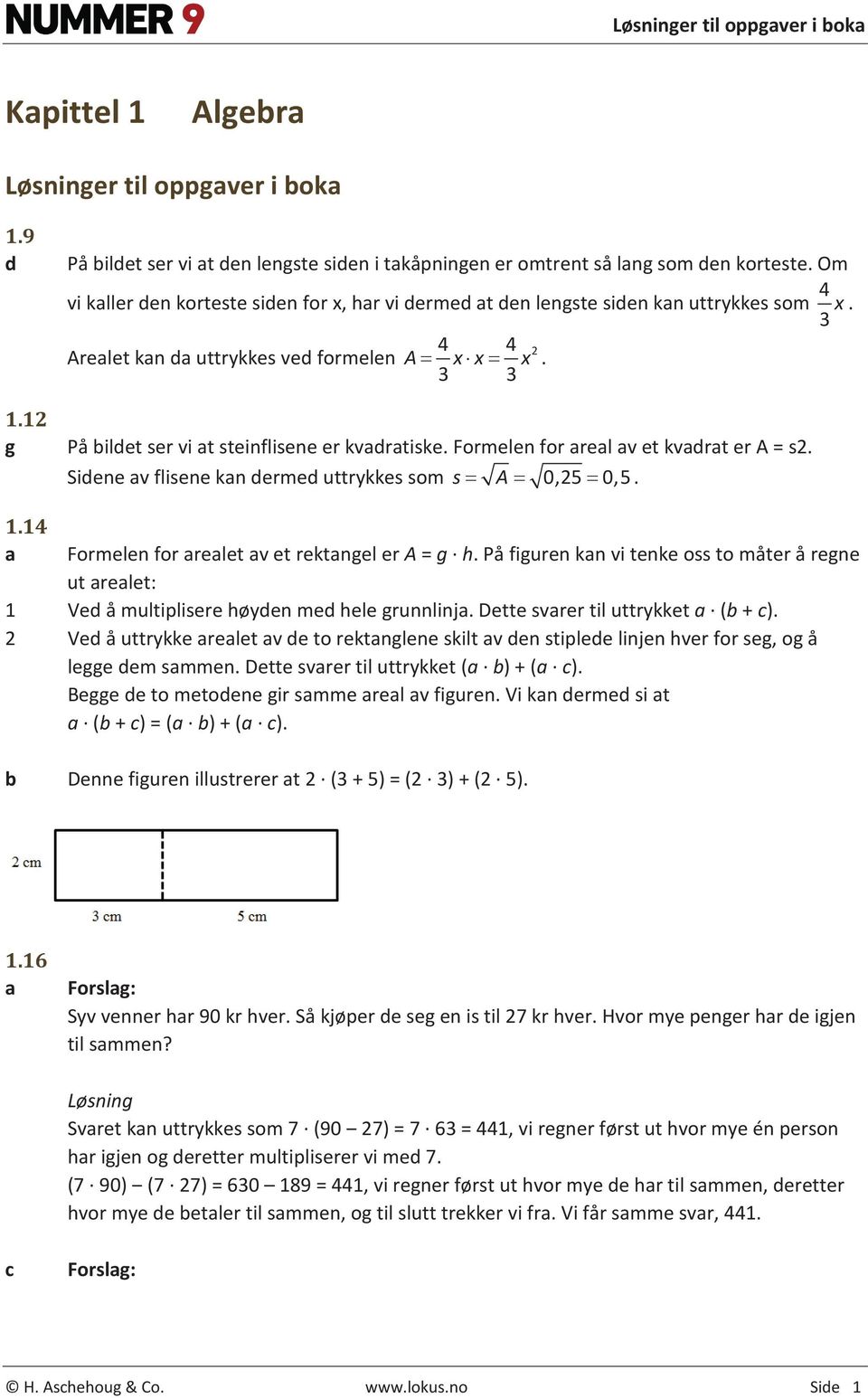 12 g På ildet ser vi t steinflisene er kvdrtiske. Formelen for rel v et kvdrt er A = s2. Sidene v flisene kn dermed uttrykkes som s= A = 0,25 = 0,5. 1.14 Formelen for relet v et rektngel er A = g h.