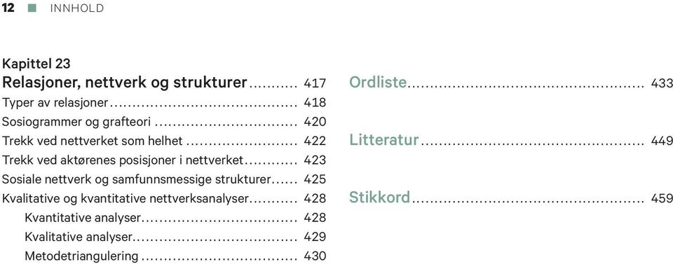 .. 422 Trekk ved aktørenes posisjoner i nettverket... 423 Sosiale nettverk og samfunnsmessige strukturer.