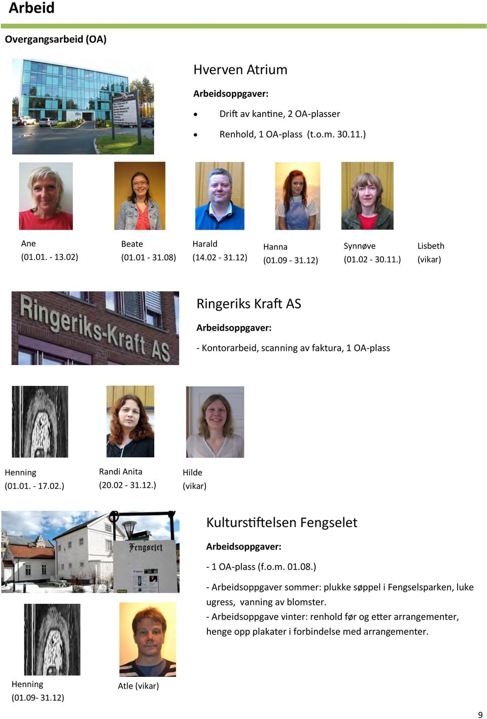 02-31.12.) Hilde (vikar) Kulturstiftelsen Fengselet Arbeidsoppgaver: - 1 OA-plass (f.o.m. 01.08.