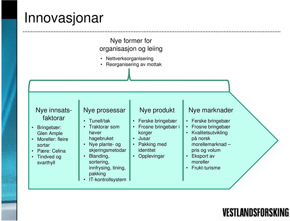 plante- og skjeringsmetodar Blanding, sortering, innfrysing, tining, pakking IT-kontrollsystem Ferske bringebær Frosne bringebær i korger Jusar