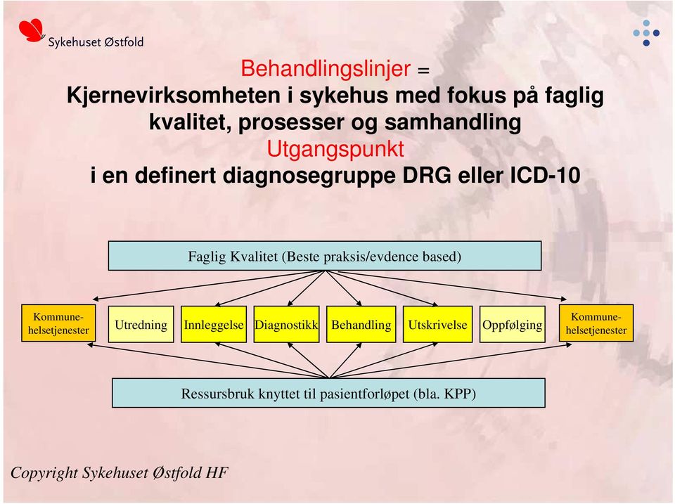 praksis/evdence based) Kommunehelsetjenester Utredning Innleggelse Diagnostikk Behandling