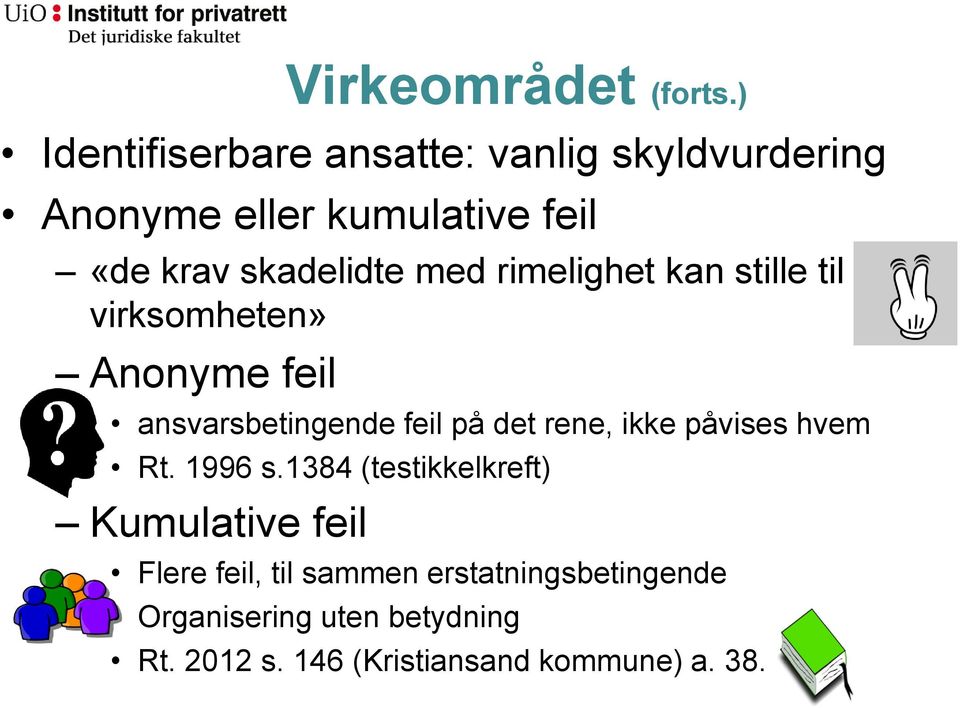 påvises hvem Rt. 1996 s.1384 (testikkelkreft) Kumulative feil Virkeområdet (forts.