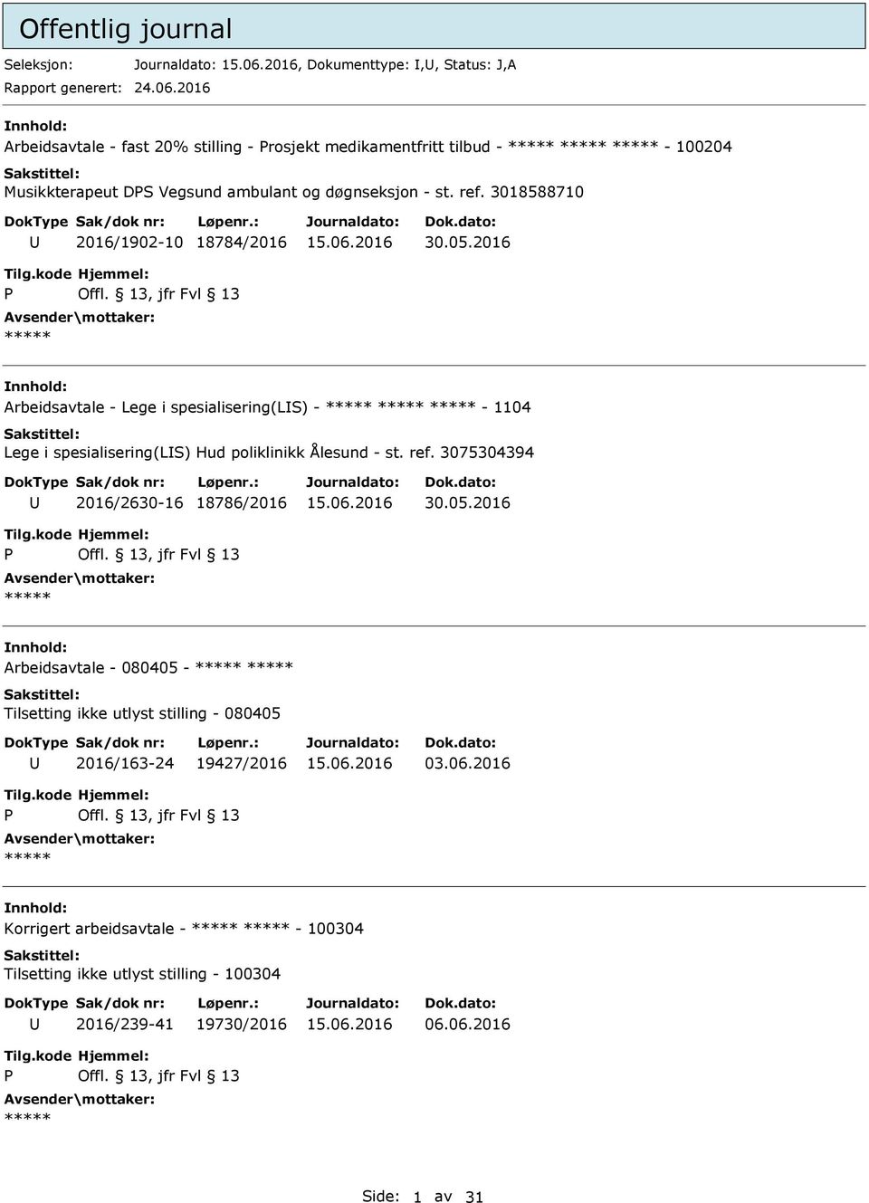 3018588710 2016/1902-10 18784/2016 30.05.2016 Arbeidsavtale - Lege i spesialisering(ls) - - 1104 Lege i spesialisering(ls) Hud poliklinikk Ålesund - st. ref.