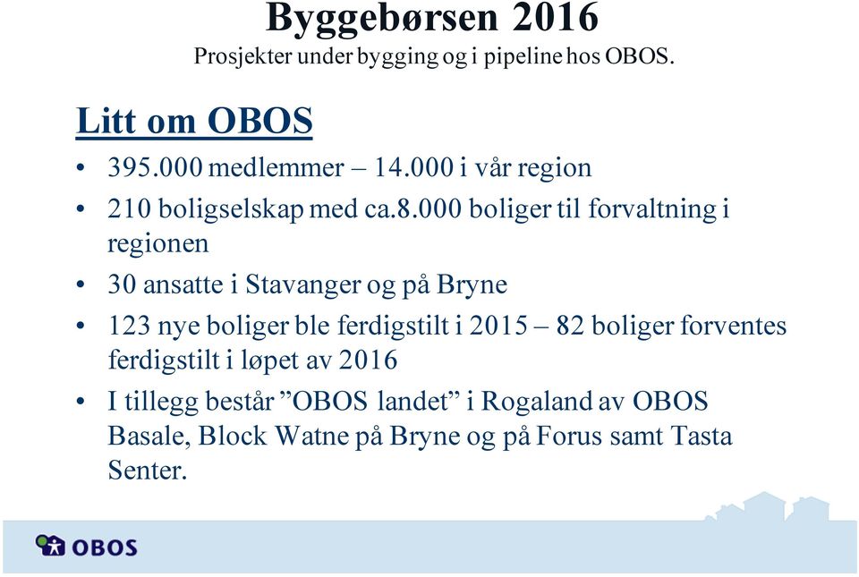 000 boliger til forvaltning i regionen 30 ansatte i Stavanger og på Bryne 123 nye boliger ble