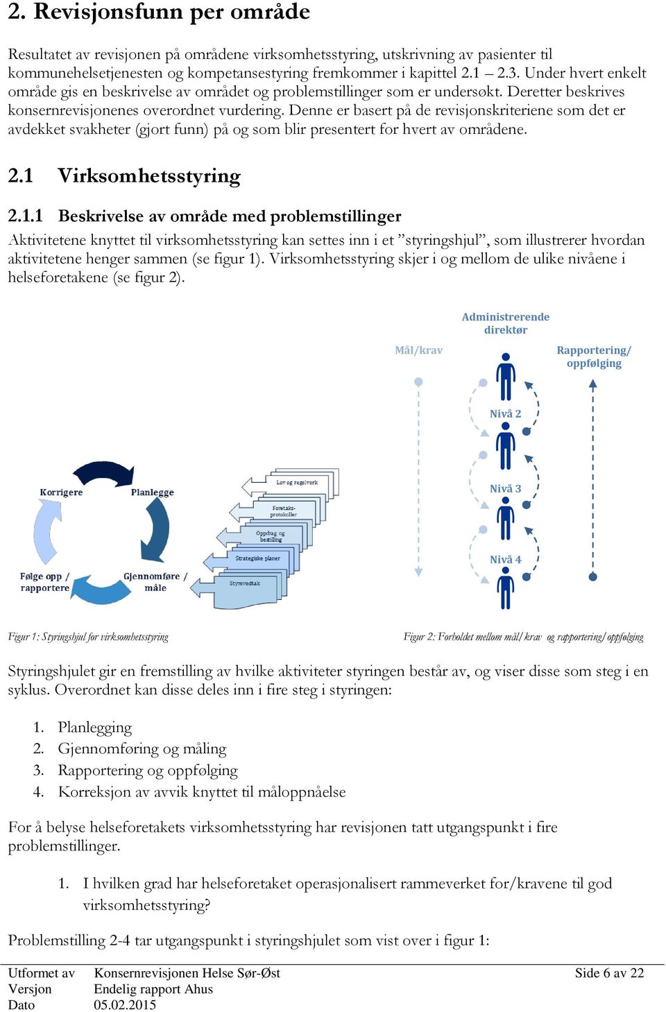 Denne er basert på de revisjonskriteriene som det er avdekket svakheter (gjort funn) på og som blir presentert for hvert av områdene. 2.1 