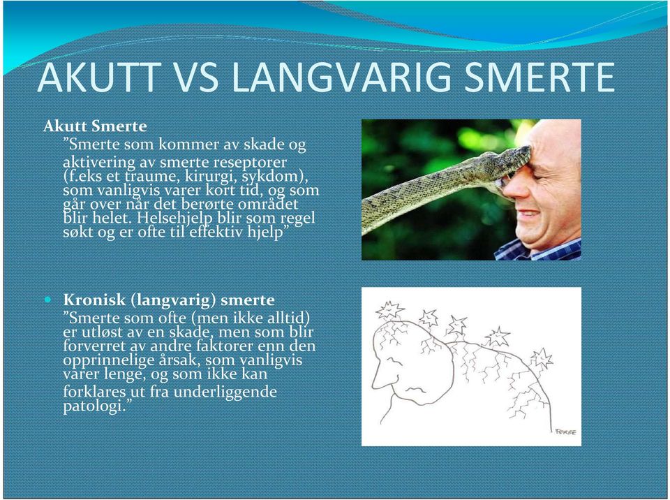 Helsehjelp blir som regel søkt og er ofte til effektiv hjelp Kronisk (langvarig) smerte Smerte som ofte (men ikke alltid) er