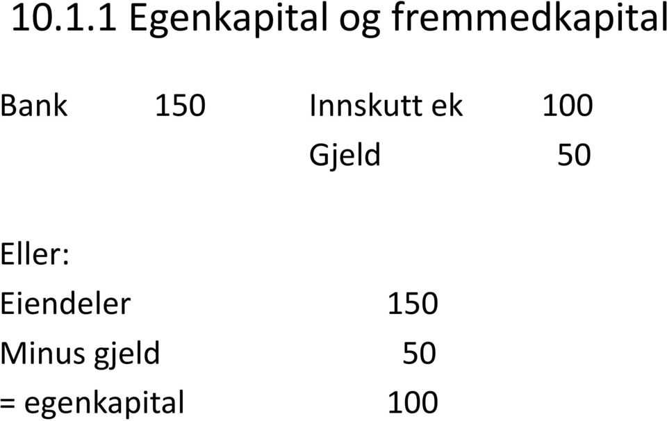 Innskutt ek 100 Gjeld 50