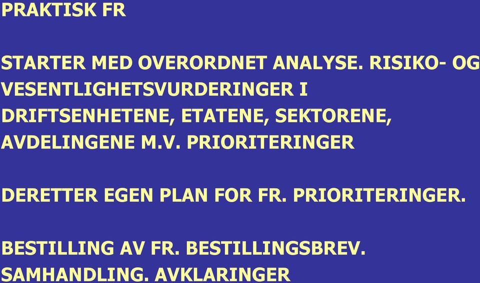 SEKTORENE, AVDELINGENE M.V. PRIORITERINGER DERETTER EGEN PLAN FOR FR.