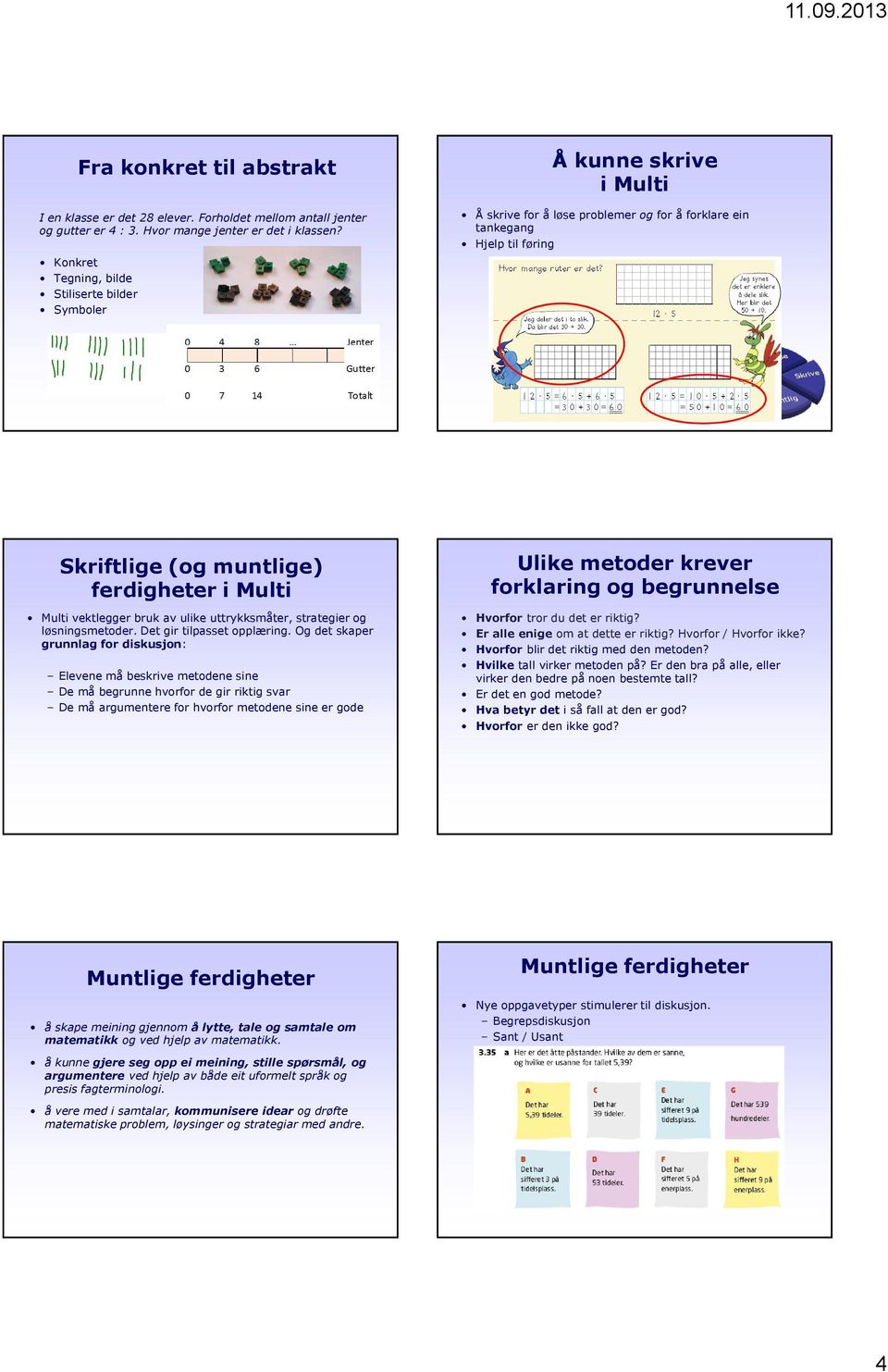 Multi vektlegger bruk av ulike uttrykksmåter, strategier og løsningsmetoder. Det gir tilpasset opplæring.