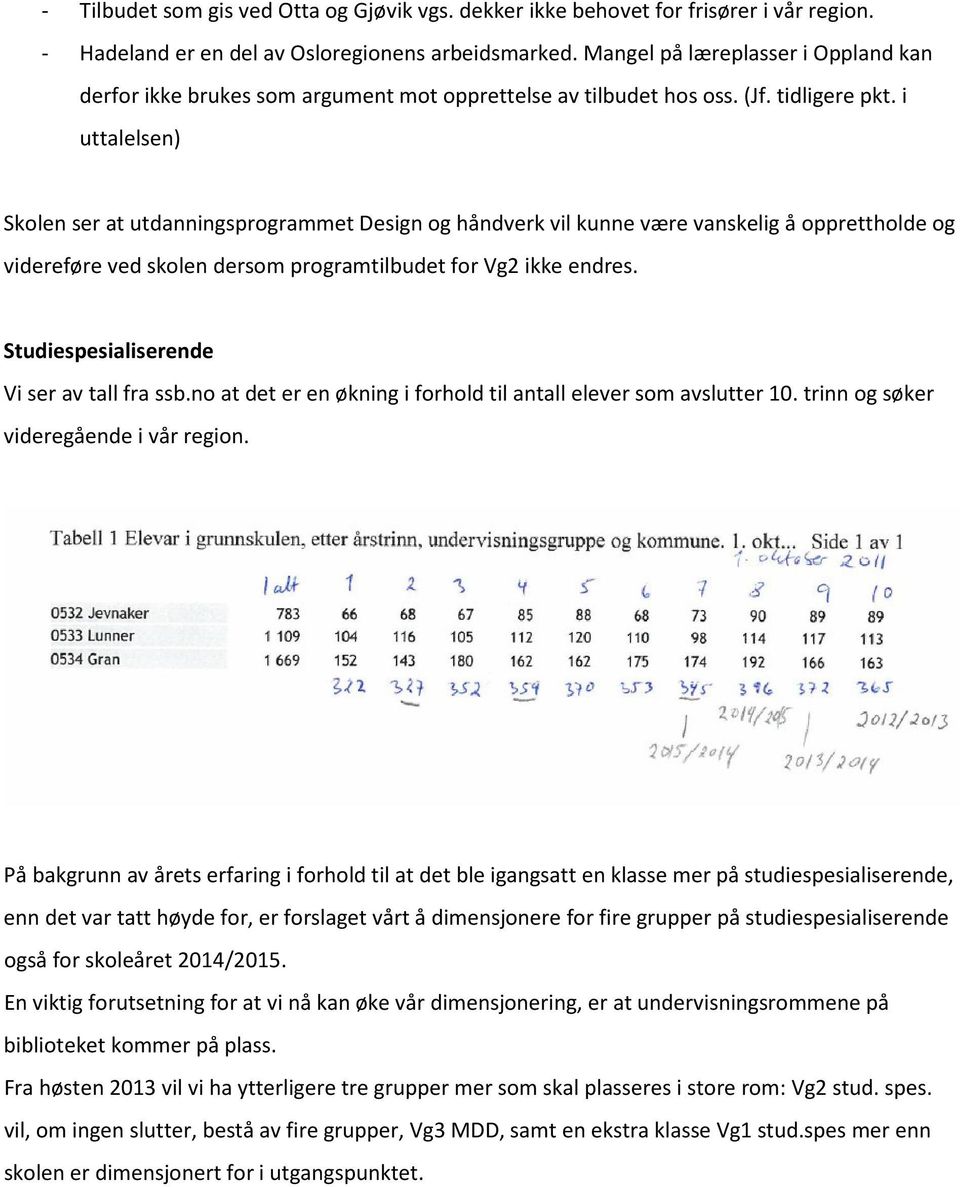 i uttalelsen) Skolen ser at utdanningsprogrammet Design og håndverk vil kunne være vanskelig å opprettholde og videreføre ved skolen dersom programtilbudet for Vg2 ikke endres.