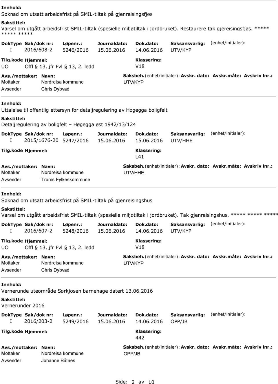 : UTV/KYP Avsender Chris Dybvad nnhold: Uttalelse til offentlig ettersyn for detaljregulering av Høgegga boligfelt Detaljregulering av boligfelt Høgegga øst 1942/13/124 2015/1676-20 5247/2016 UTV/HH