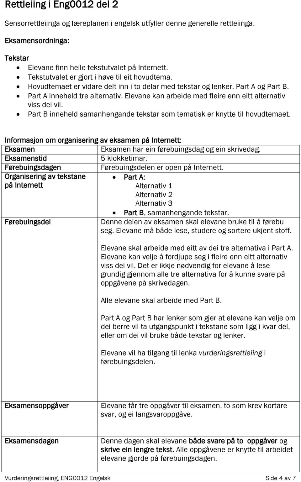 Elevane kan arbeide med fleire enn eitt alternativ viss dei vil. Part B inneheld samanhengande tekstar som tematisk er knytte til hovudtemaet.