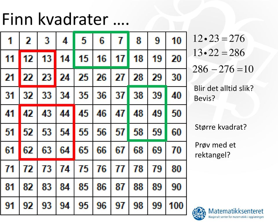 276 = 10 Blir det alltid slik?