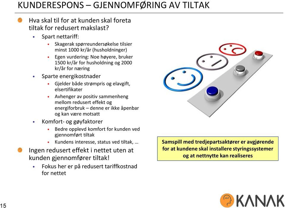 Gjelder både strømpris og elavgift, elsertifikater Avhenger av positiv sammenheng mellom redusert effekt og energiforbruk denne er ikke åpenbar og kan være motsatt Komfort- og gøyfaktorer Bedre