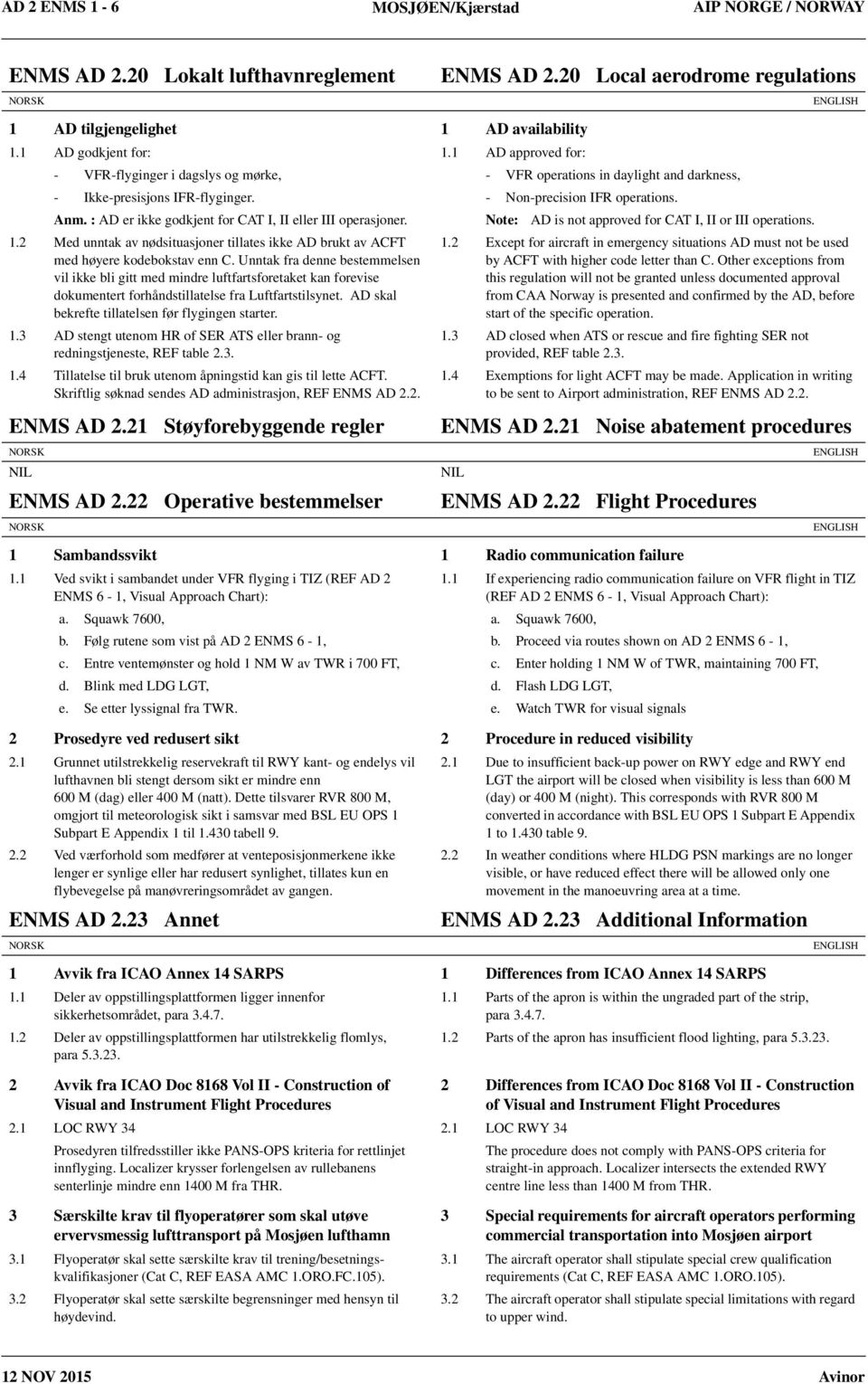 : AD er ikke godkjent for CAT I, II eller III operasjoner. Note: AD is not approved for CAT I, II or III operations. 1.