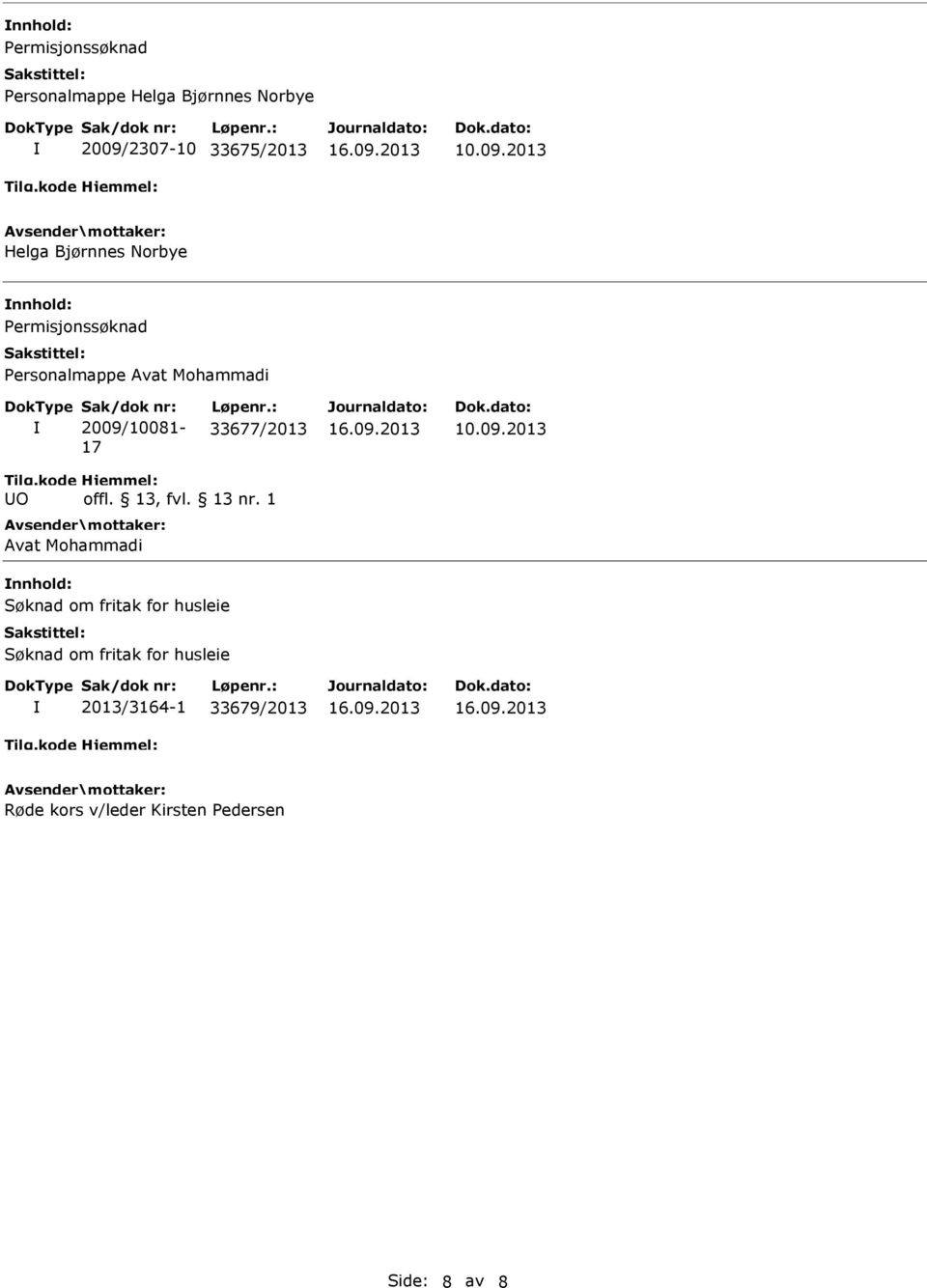 2013 Helga Bjørnnes Norbye Permisjonssøknad Personalmappe Avat Mohammadi Sak/dok nr: