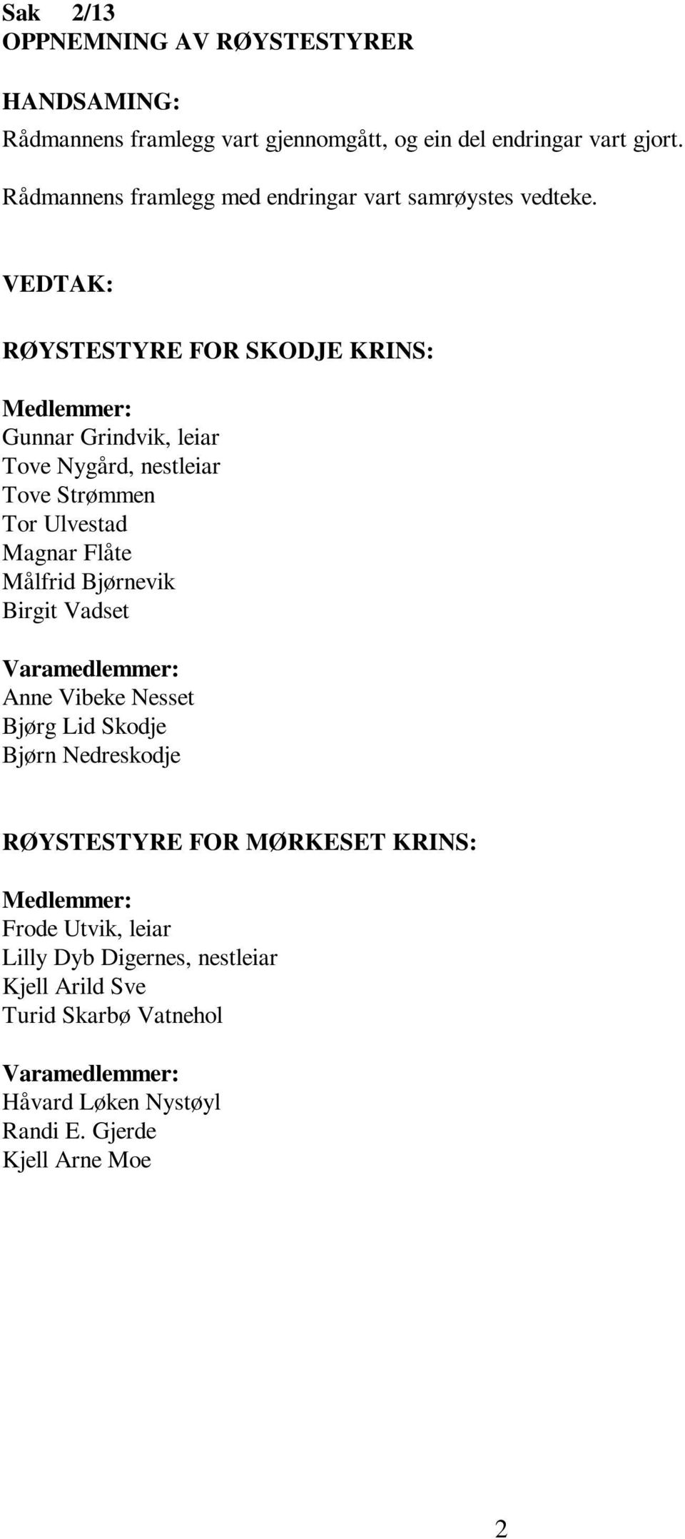 RØYSTESTYRE FOR SKODJE KRINS: Gunnar Grindvik, leiar Tove Nygård, nestleiar Tove Strømmen Tor Ulvestad Magnar Flåte Målfrid Bjørnevik