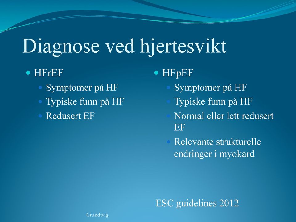 Symptomer på HF! Typiske funn på HF!