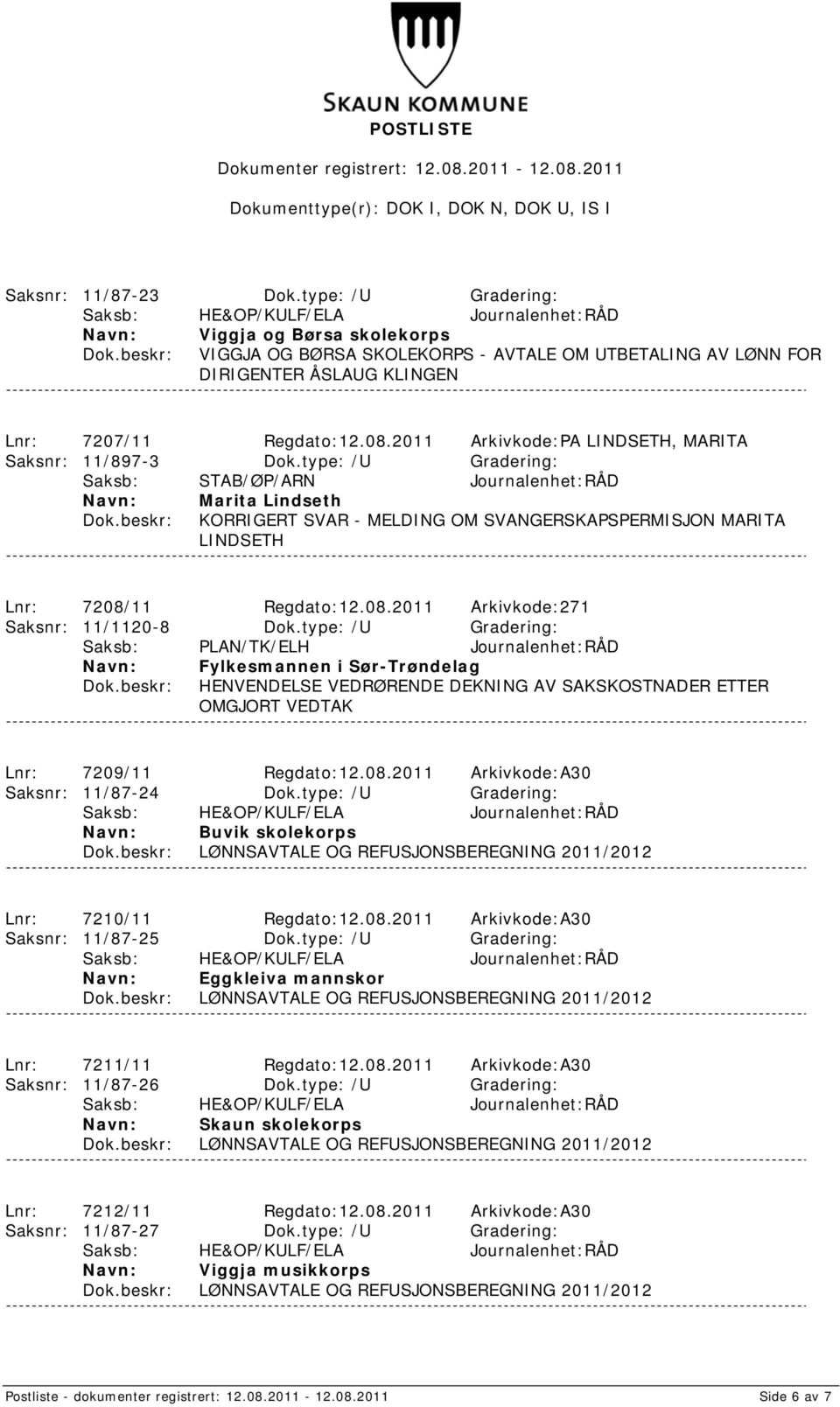 11 Regdato:12.08.2011 Arkivkode:271 Saksnr: 11/1120-8 Dok.