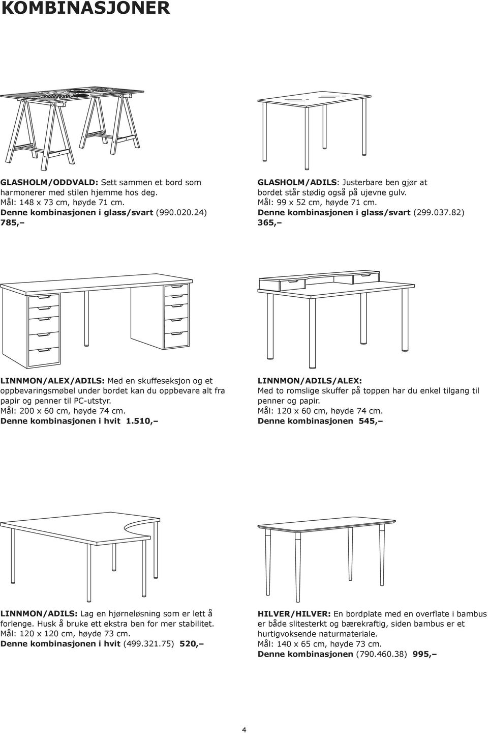 82) 365, LINNMON/ALEX/ADILS: Med en skuffeseksjon og et oppbevaringsmøbel under bordet kan du oppbevare alt fra papir og penner til PC-utstyr. Mål: 200 x 60 cm, høyde 74 cm.