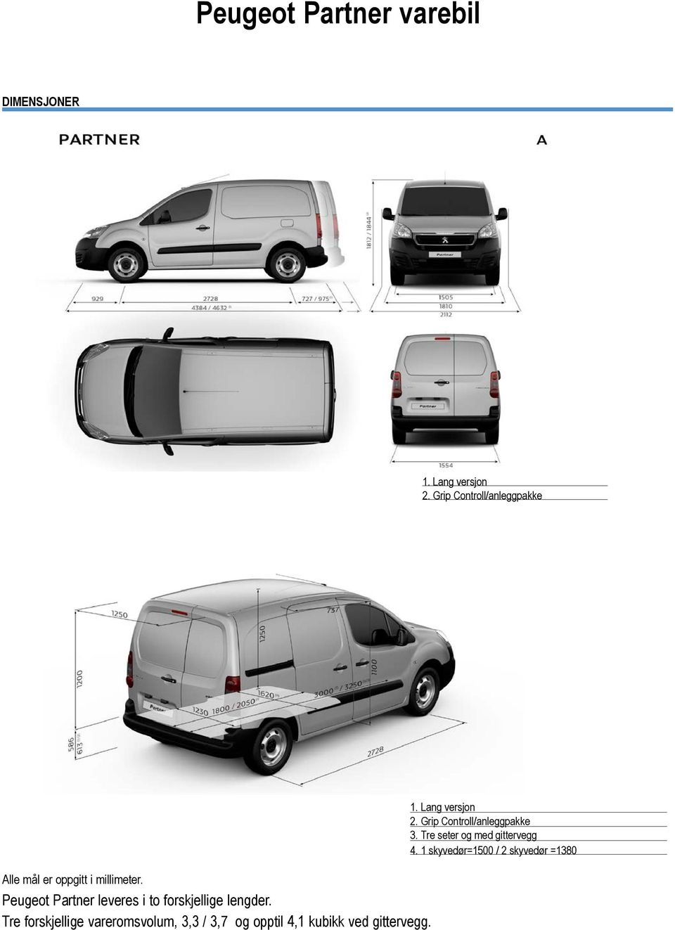 Peugeot Partner leveres i to forskjellige lengder.