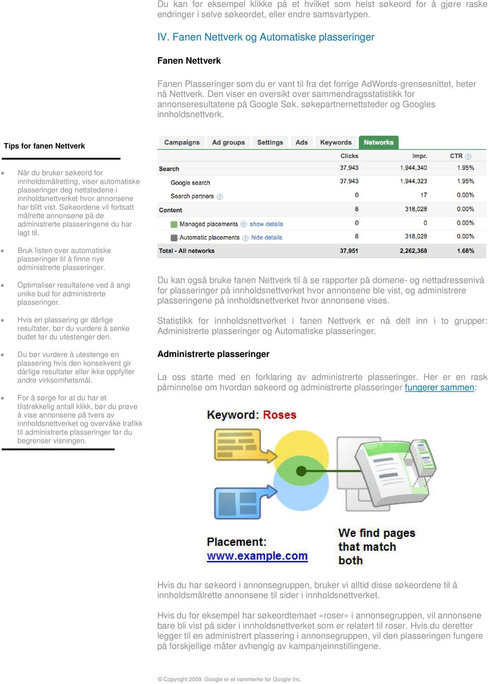 Den viser en oversikt over sammendragsstatistikk for annonseresultatene på Google Søk, søkepartnernettsteder og Googles innholdsnettverk.